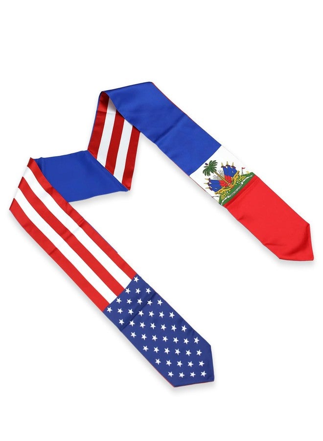 LLBFHH USA And Haiti Flag Graduation Stole, Satin Embroidery Graduation Sash for International Students, 72 Inch Length. - Image 2